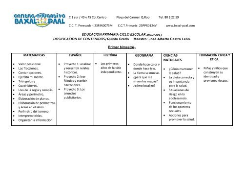 educacion primaria ciclo escolar 2012-2013 geografia ... - Baxal Paal