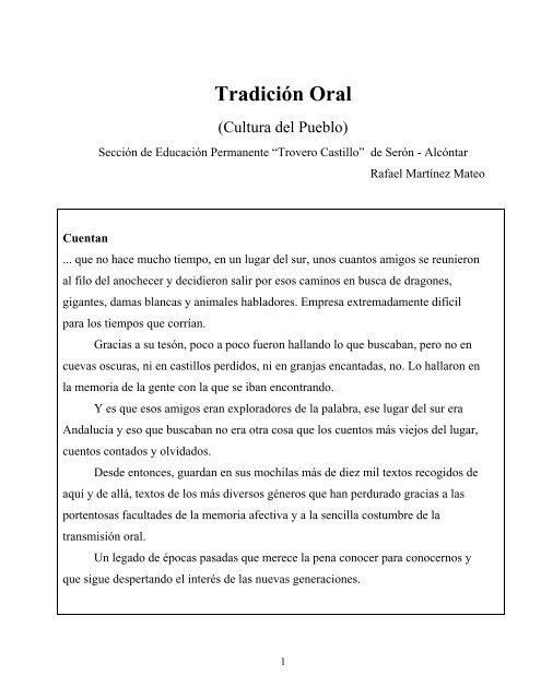 Tradición Oral - CEPIndalo