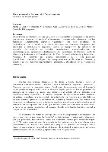 Vida personal y Burnout del Psicoterapeuta - Facultad de Psicología ...