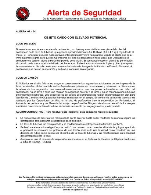 Alerta de Seguridad - IADC