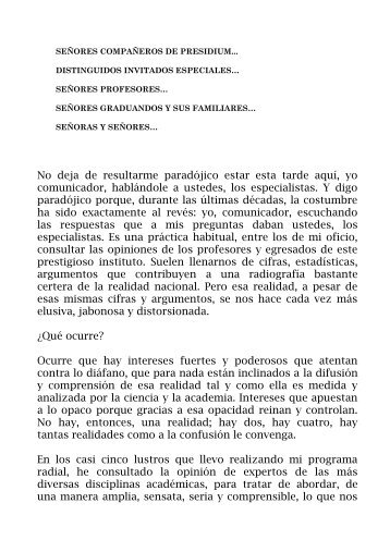 Discurso del orador de orden, César Miguel Rondón - Iesa