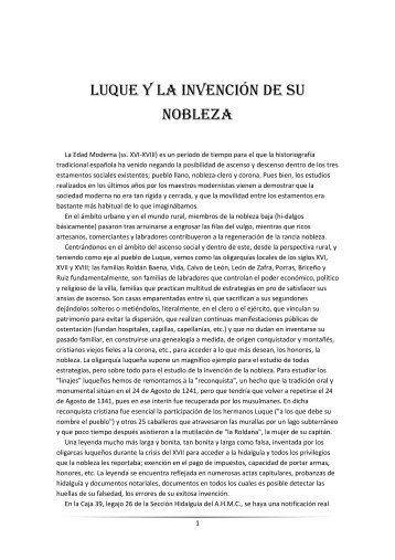 LUQUE Y LA INVENCIÓN DE SU NOBLEZA