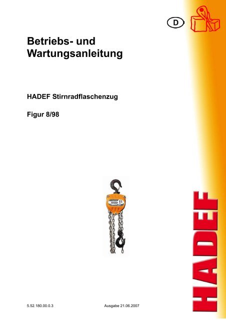 HADEF Stirnradflaschenzug Figur 8/98 - O. Rosinski GmbH