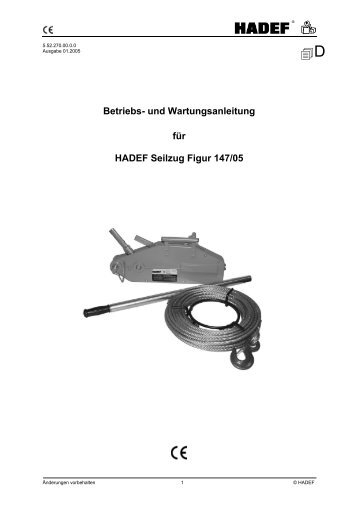 Betriebs- und Wartungsanleitung für HADEF Seilzug Figur 147/05