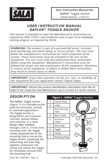 User InstrUctIon ManUal saflok® toggle anchor descrIptIon