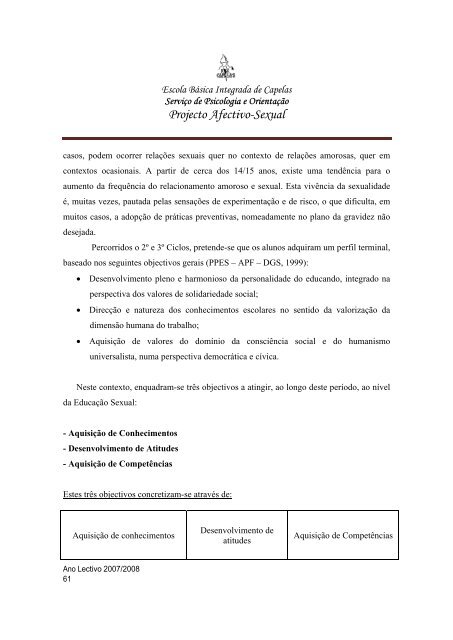 Projecto Afectivo-Sexual - Escola Básica Integrada de Capelas