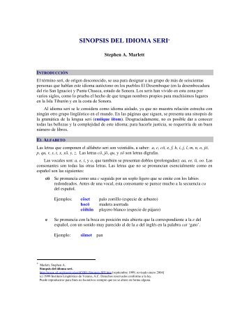 SINOPSIS DEL IDIOMA SERI) - SIL International