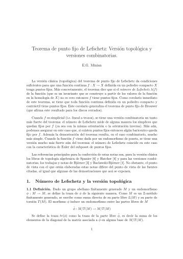 Teorema de punto fijo de Lefschetz: Versión topológica y versiones ...