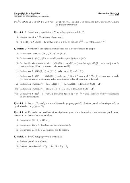 Morfismos, Primer Teorema de Isomorfismo, Grupo de ... - IMERL