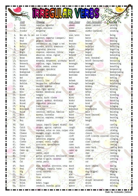 verbs irregular list