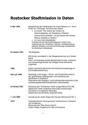 Rostocker Stadtmission in Daten - Rostocker Stadtmission eV