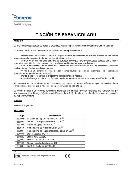TINCIÓN DE PAPANICOLAOU - Panreac