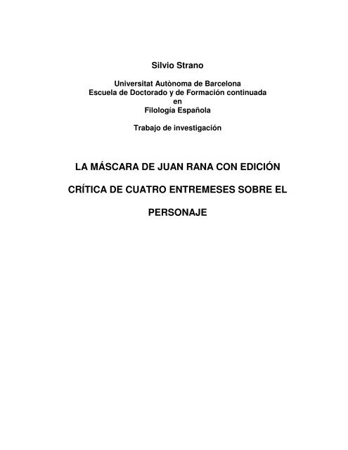 LA MÁSCARA DE JUAN RANA CON EDICIÓN CRÍTICA ... - Recercat