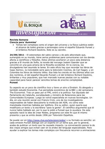 Revista Semana Ciencia para 'dummies' - Universidad El Bosque