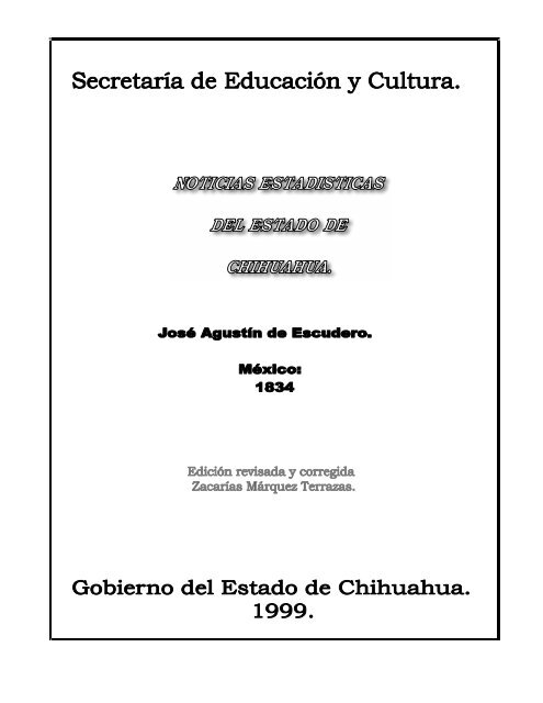 Libro Noticias Estadisticas Del Estado De Chihuahua