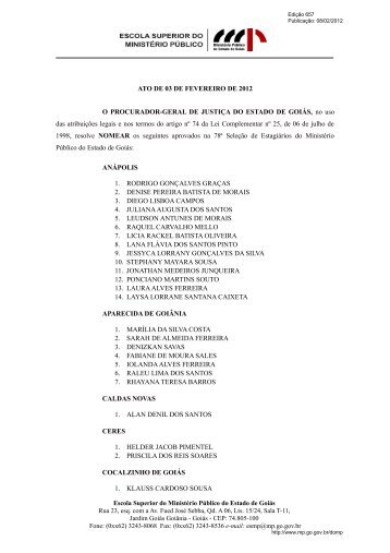 Prezado(a) Colega, - Ministério Público do Estado de Goiás