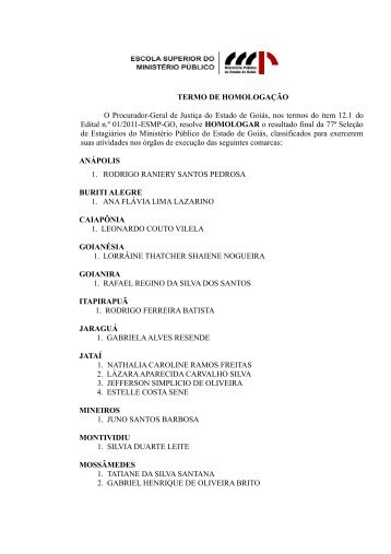 Termo de Homologação - Ministério Público do Estado de Goiás