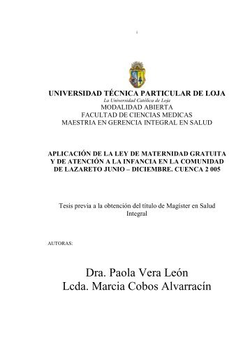 Dra. Paola Vera León Lcda. Marcia Cobos Alvarracín - Universidad ...