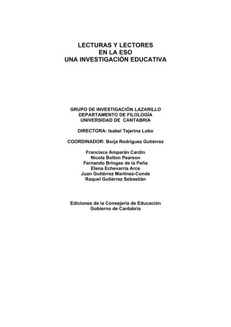 Lecturas y lectores en la ESO - Universidad de Cantabria