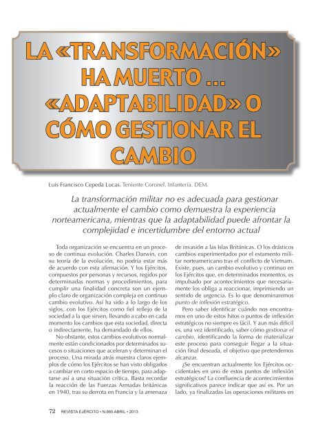 Revista Ejército nº 865 (abril 2013) - Ejército de tierra - Ministerio de ...