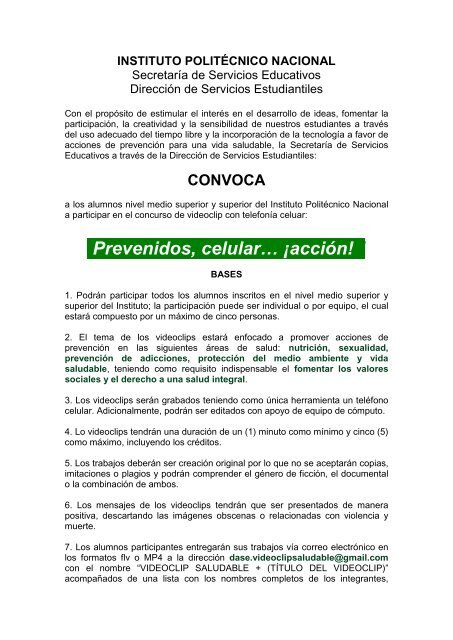 Prevenidos, celular… ¡acción!!! - Autoriawcm.ipn.mx - Instituto ...