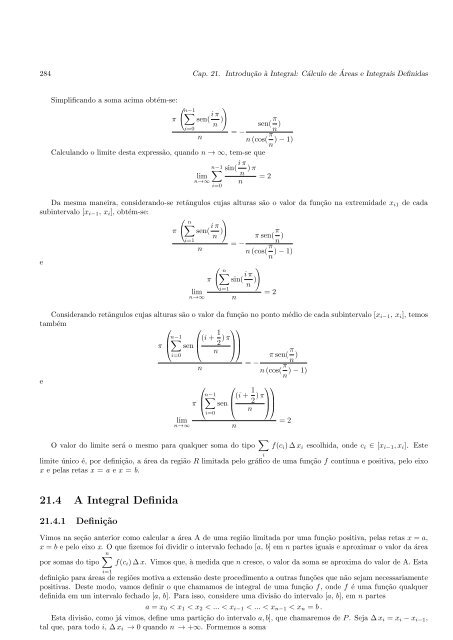 Cap´ıtulo 21 Introduç˜ao `a Integral: Cálculo de´Areas e Integrais ...