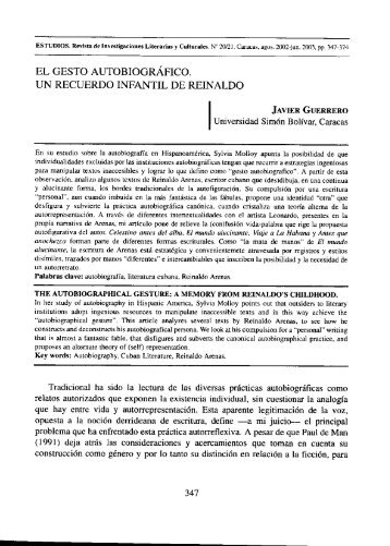 El gesto autobiográfico. Un recuerdo infantil de Reinaldo. - Estudios ...