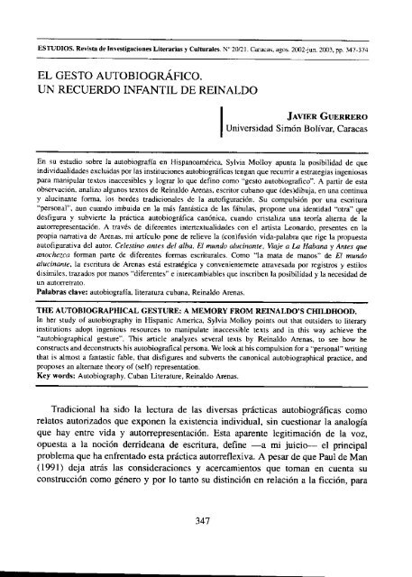 El gesto autobiográfico. Un recuerdo infantil de Reinaldo. - Estudios ...