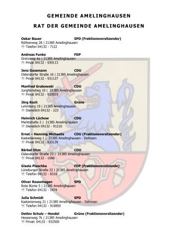 Sitzverteilung im Gemeinderat - Amelinghausen