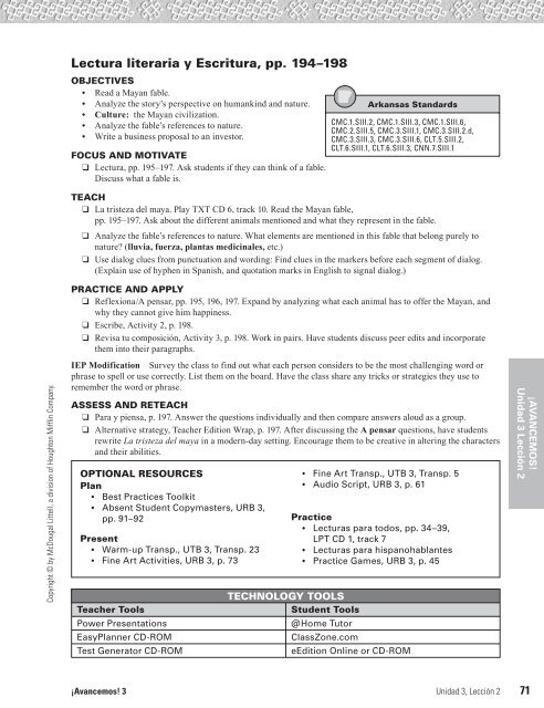 ¡AVANCEMOS! Unidad 3 Lec