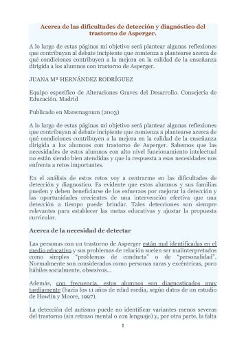 Acerca de las dificultades de detección y diagnóstico del trastorno ...