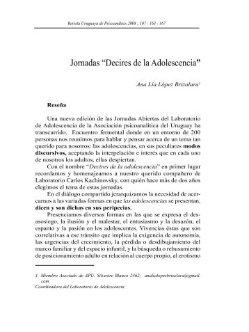 Decires de la Adolescencia - Asociación Psicoanalítica del Uruguay