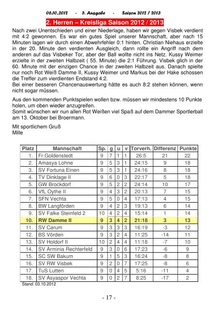 2012.10.06 RW-Kurier Ausgabe 05 - Rot Weiss Damme
