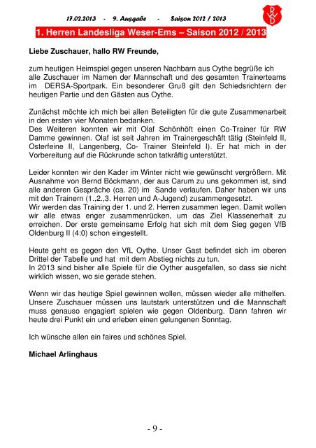 2013.02.17 RW-Kurier Ausgabe 09 - Rot Weiss Damme