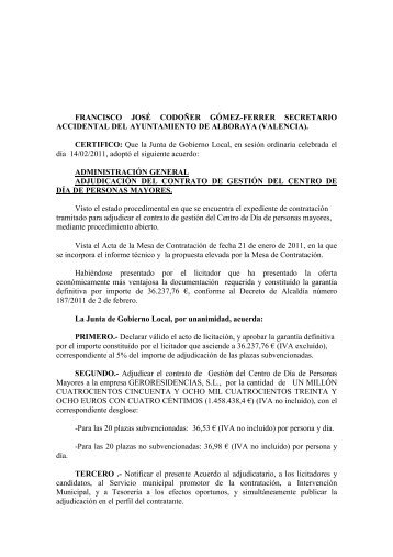Acuerdo Junta Gobierno Local - Alboraya
