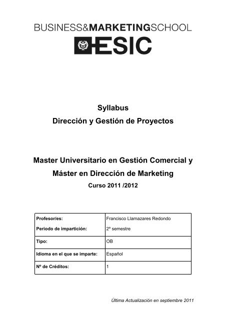 Dirección y gestión de proyectos - Esic