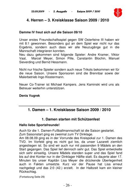 2009.08.23 RW-Kurier Ausgabe 2 - Rot Weiss Damme