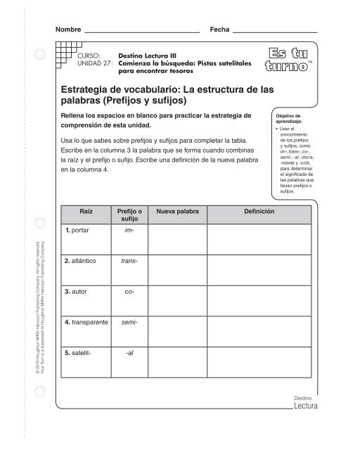 Prefijos Y Sufijos Houghton Mifflin Harcourt