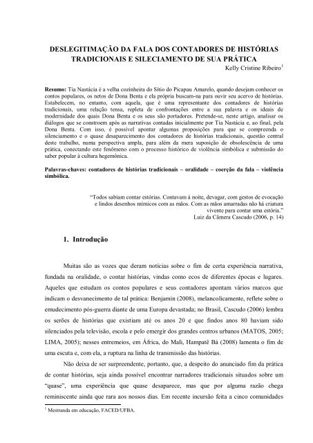 DESLEGITIMAÇÃO DA FALA DOS CONTADORES DE HISTÓRIAS ...