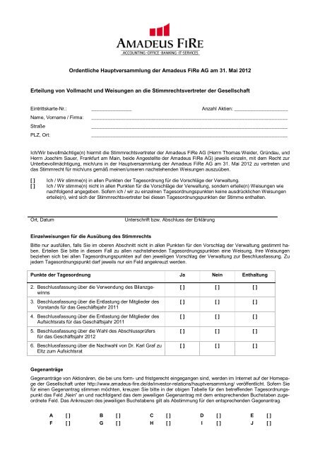 Ordentliche Hauptversammlung der Amadeus Fire AG am 31. Mai ...