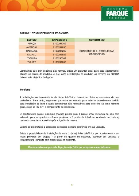 Manual do proprietario Reserva Parque - Parque das Cachoeiras
