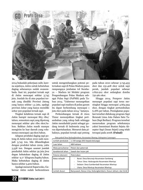 Buletin Gema Desa edisi Juli 2011 - Bapemas Prov Jatim - Jawa Timur