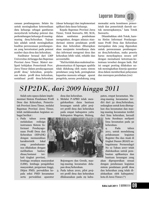 Buletin Gema Desa edisi Juli 2011 - Bapemas Prov Jatim - Jawa Timur