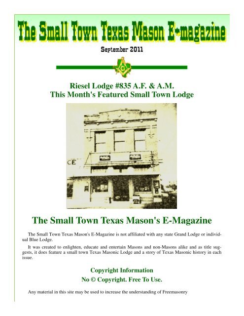 The Small Town Texas Mason's E-Magazine