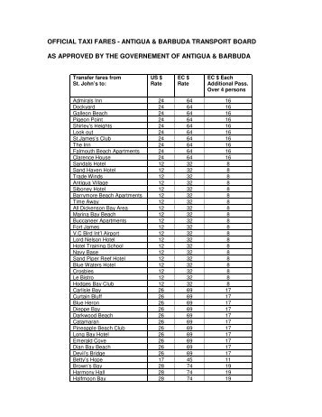 OFFICIAL TAXI FARES - ANTIGUA & BARBUDA ... - Antigua Nice Ltd.