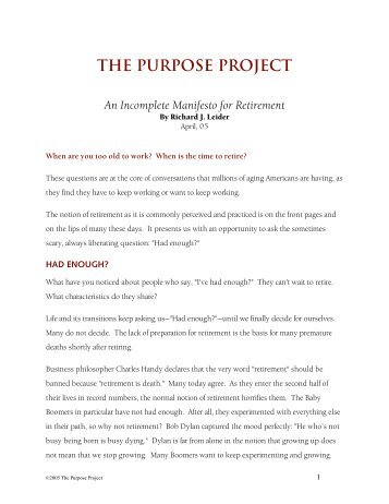 THE PURPOSE PROJECT - Center for Spirituality and Healing