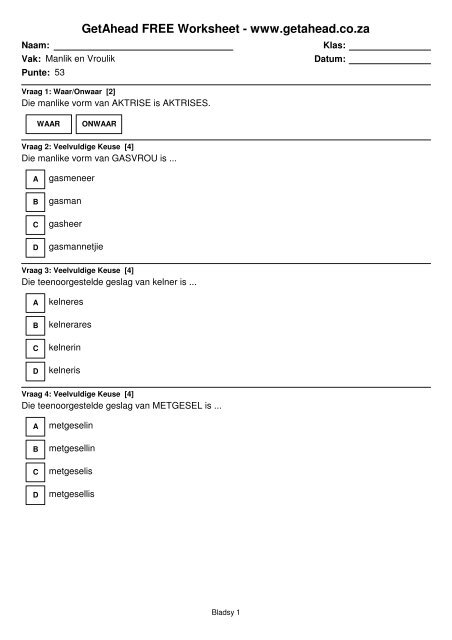 GetAhead FREE Worksheet - www.getahead.co.za