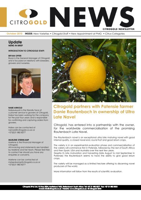 Newsletter October 2010 - Citrogold