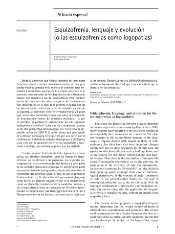 o las esquizofrenias como logopatías - Actas Españolas de Psiquiatría