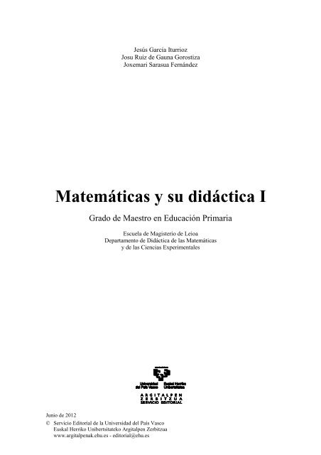 MATEMÁTICAS Y SU DIDÁCTICA I - Universidad del País Vasco